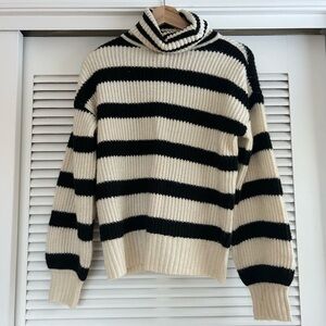 Lee Striped Black and Cream Turtleneck Sweater